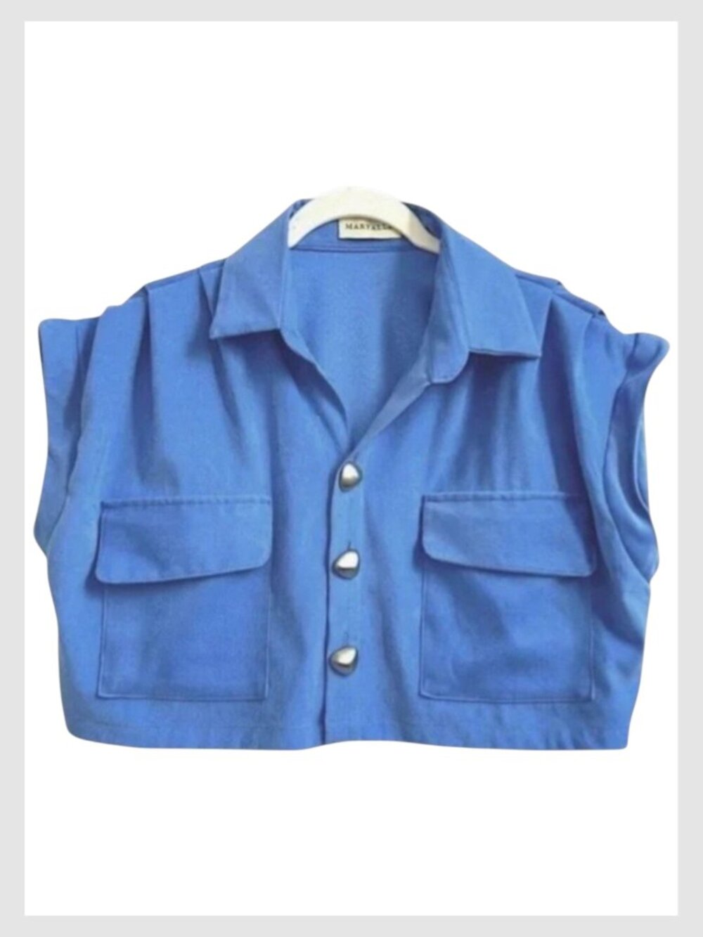 Maryallé Button Front Crop Top Cobalt Blue Cotton XS–M - Picture 2 of 10